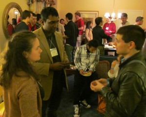 S. Joshua Swamidass connects with Emerging Scholars, including J. Nathan Matias at ESN's Urbana12 Reception.