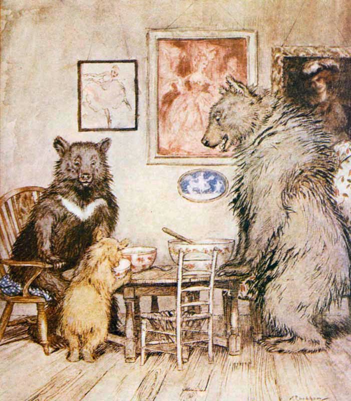 The three bears at their porridge