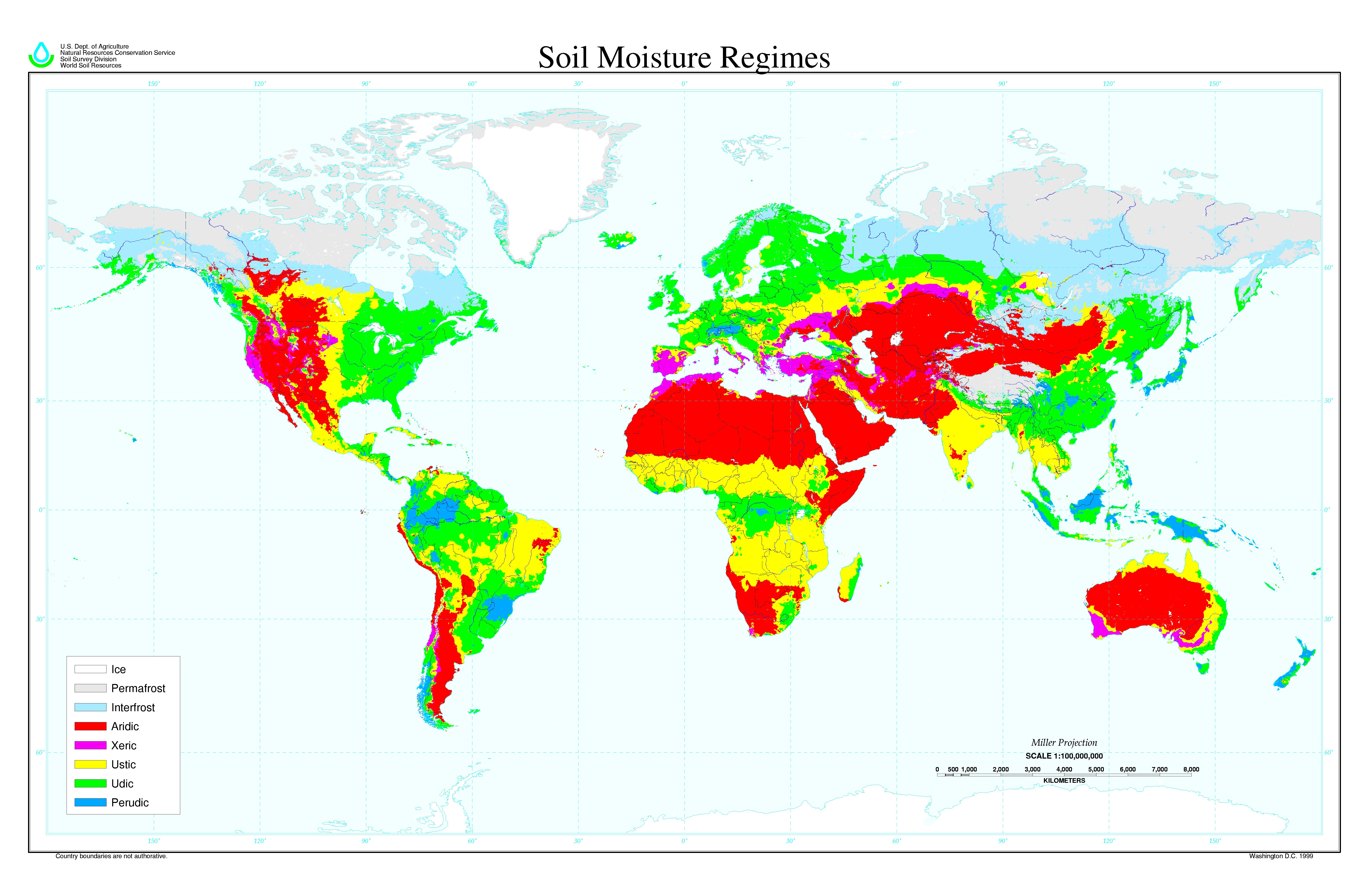 Map showing different soil moisture regimes around the world
