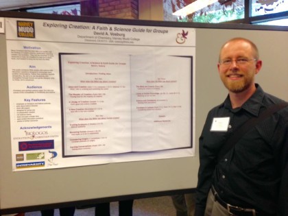 Photo of Dave Vosburg and his poster at the BioLogos conference