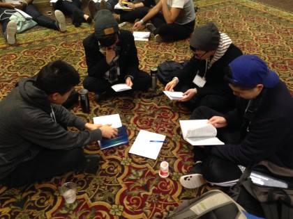 Some of the guys at Urbana15 digging into the Word of God.