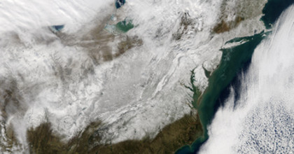 Satellite image showing snow from 2016 east coast blizzard