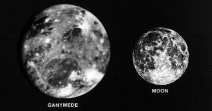 Photo of the Moon next to a photo of Ganymede