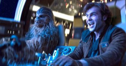 Photo of Han Solo and Chewbacca in the cockpit of the Millenium Falcon from Solo: A Star Wars Story