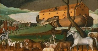 Painting of animals boarding Noah's Ark