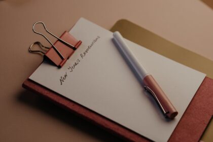 red notebook on the table